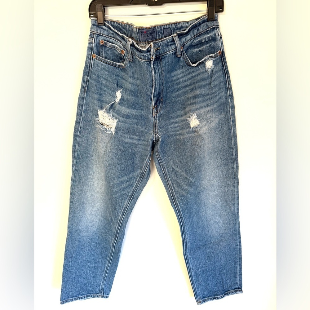 Lucky Brand Women’s Blue Distressed High Rise Straight Ankle Length Jeans
